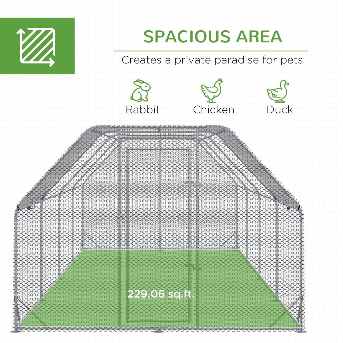 Large Chicken Coop Metal Chicken Run with Waterproof and Anti-UV Cover, Flat Shaped Walk in Fence Cage Hen House for Out