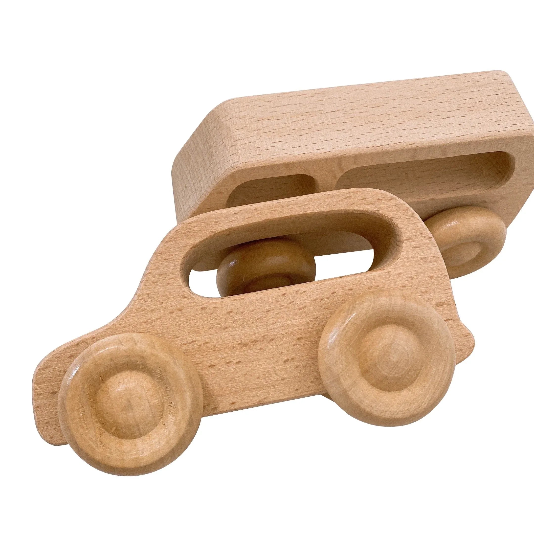 7 Pcs Natural Wooden Cars Set with 3 pcs Peg Dolls - BIG FRENCHIES