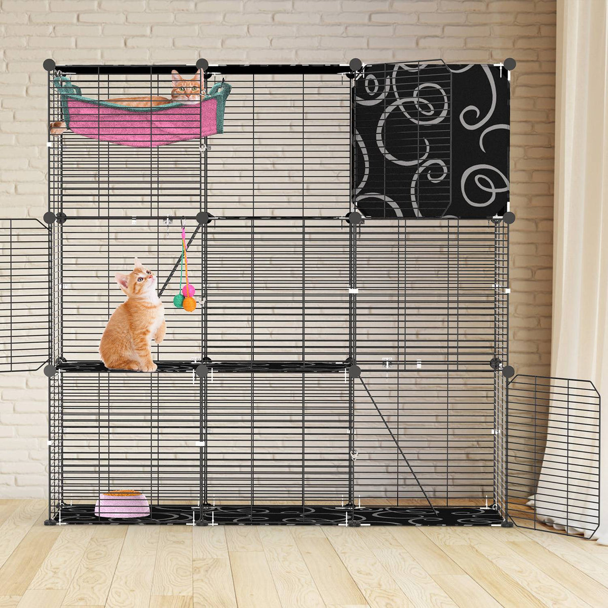 3-Tier Cat Cage Enclosure Indoor Cat Cage Playpen With Hammock Toy Ball Ladder DIY Iron Wire Cat House Kennels Crate For