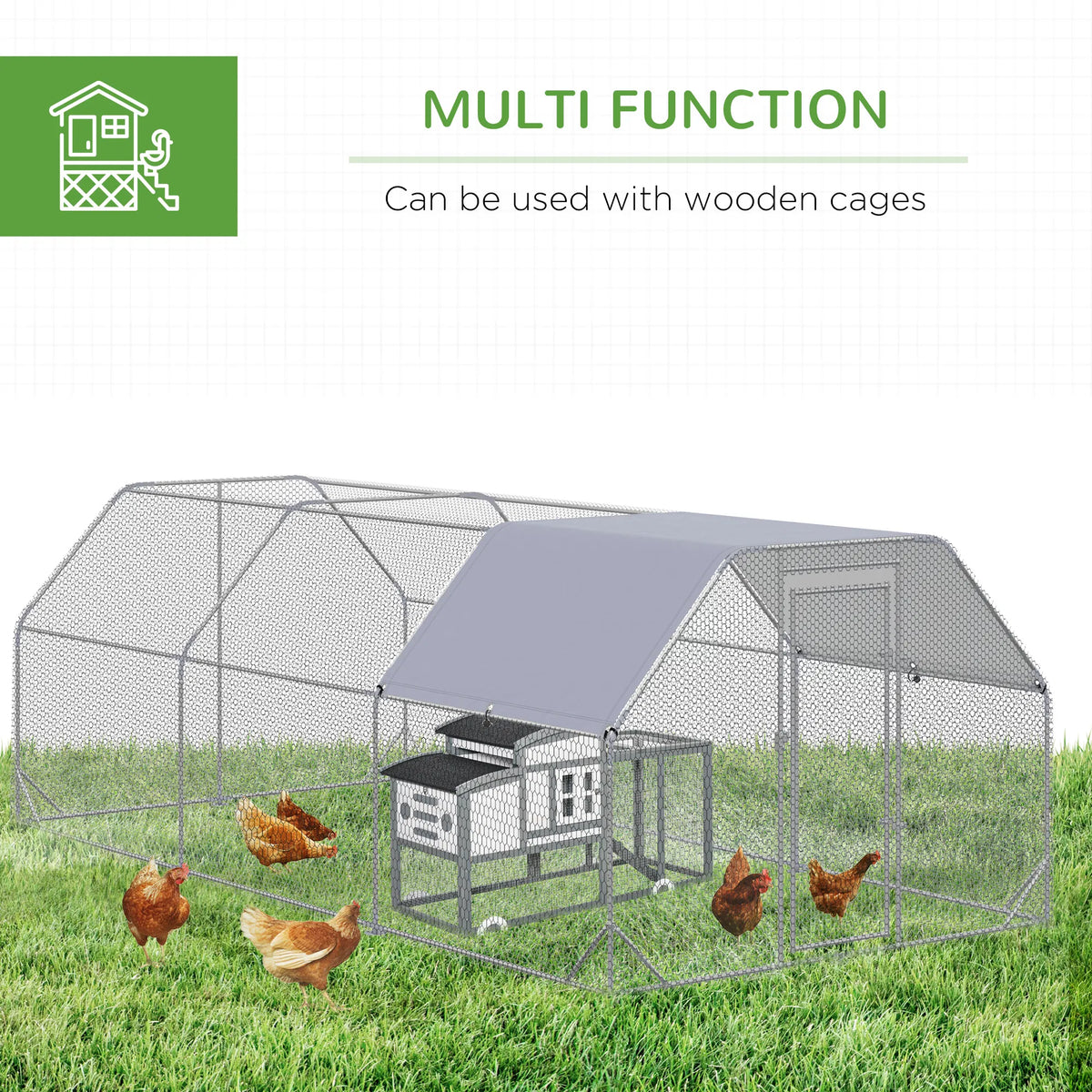 Chicken Run, Galvanized Large Metal Chicken Coop Cage, Walk-in Enclosure Poultry Hen Run House Playpen Rabbit Hutch with