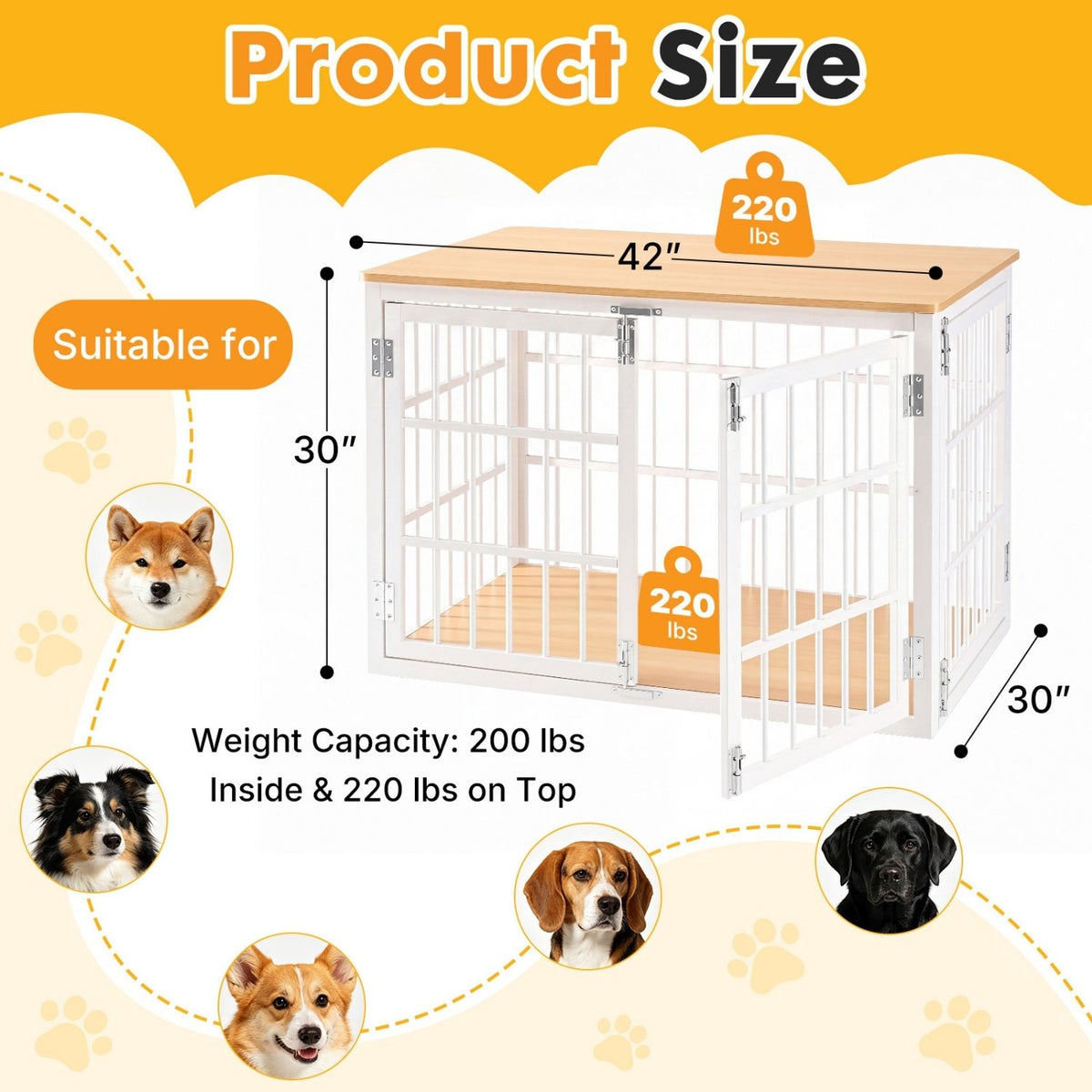 Sturdy Dog Crate Furniture, Heavy Duty Kennel For Large & Medium Dogs, Indoor Use