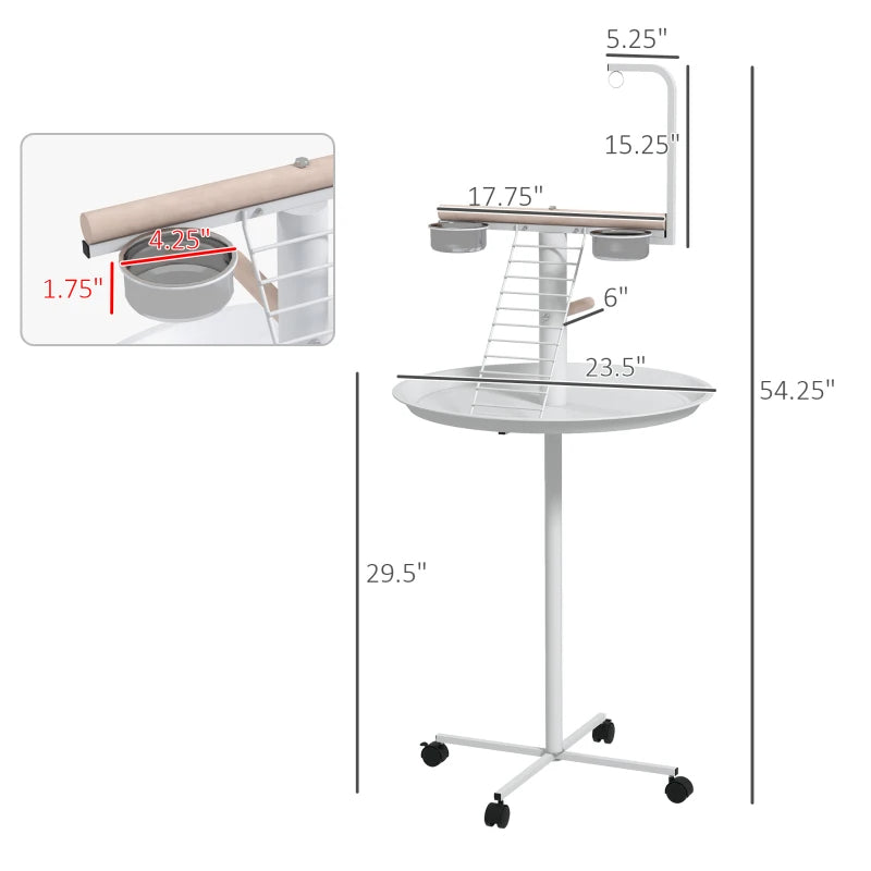 PawHut Bird Stand With Wheels, Perches, Feed Bowls, Round Tray For Parrot
