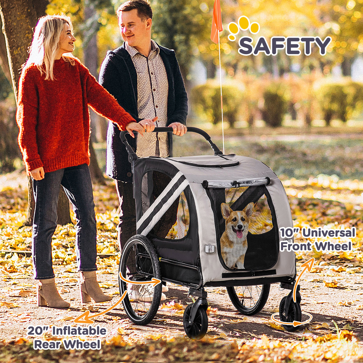2-in-1 Pet Bike Trailer for Small Medium Dogs, Road-Visibility Dog Stroller Bicycle Carrier, Weather-Strong Bike Wagon T