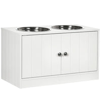 Elevated Dog Bowls for Large Dogs Pet Feeding Station with Stand, Storage, 2 Stainless Steel Food and Water Bowls, White