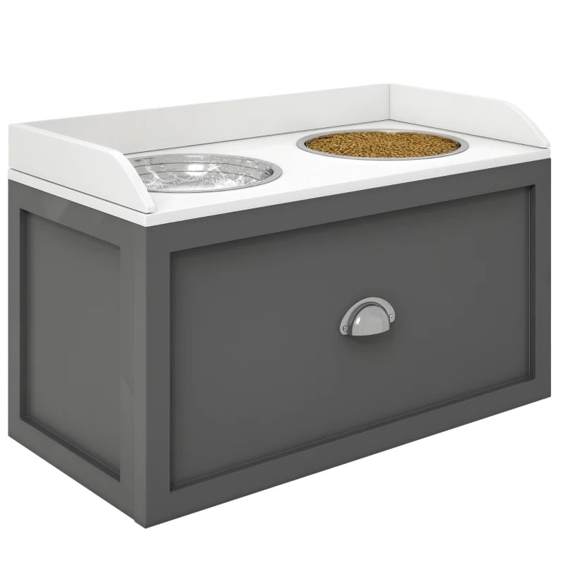 Pet Feeding Station Pet Dish Bowl Set With Storage, 2 Elevated Dog Bowls For Large Sized Dogs, Gray