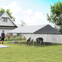 Heavy Duty Outdoor Dog Kennel With Waterproof Roof, 2 Secure Latches, Chain Link Dog Run For Backyard, 20' X 15' X 8',Mu