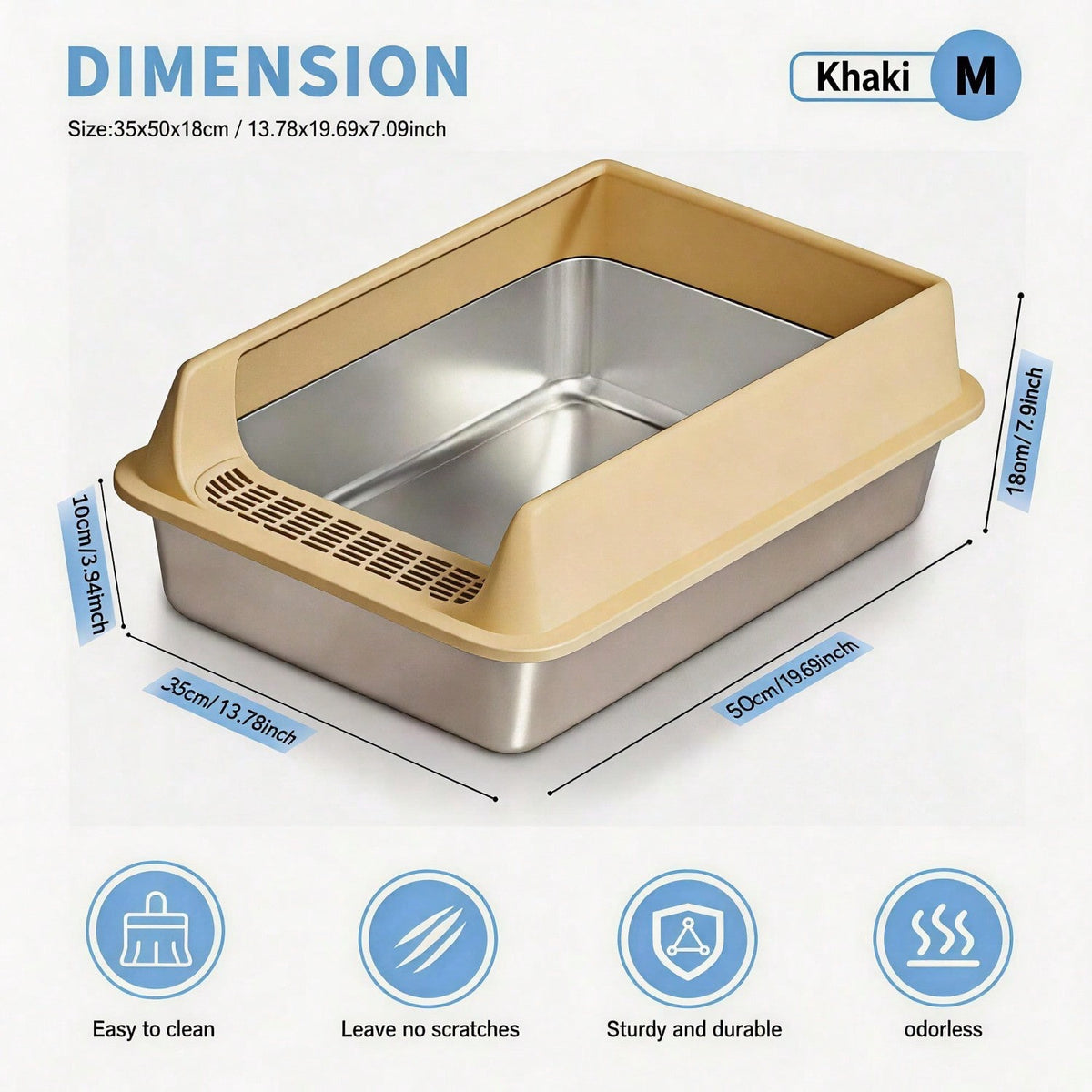 Stainless Steel Cat Litter Box, Large Open Top Litter Box With Anti Splash High Sides, Anti Tracking Pedal, Easy To Clea