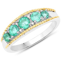 0.75 Carat Genuine Zambian Emerald and White Diamond .925 Sterling Silver Ring