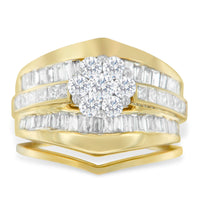 14K Yellow Gold 2-1/3 Cttw Diamond Cluster Channel Set Chevron Shaped Band Engagement Ring & Wedding Band Set (H-I Color, SI1-SI2 Clarity)- Size 5