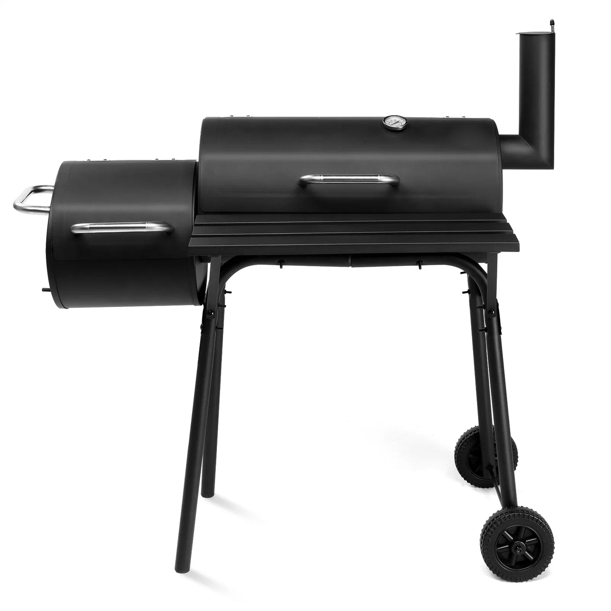 Barrel Charcoal Grill with Offset Smoker, All Metal Outdoor Smoker with Side Table and Wheels for Outdoor Garden Patio a