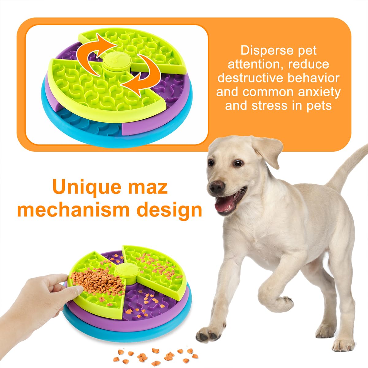 3in1 Interactive Dog Puzzle Feeder, Rotating Anti-Choking Slow Feeder Bowl & Lick Mat, Mental Stimulation Foraging Toy F