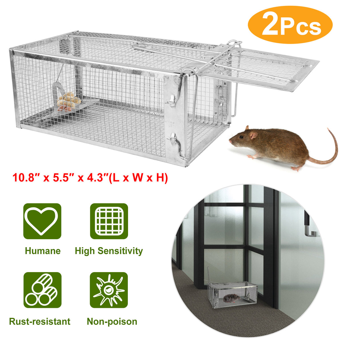 Humane Live Animal Trap, Galvanized Steel Mouse Cage Trap With Sensitive Gravity Pedal, Escape-Proof Design, Reusable Ro