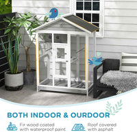 64.5" Wooden Bird Cage Aviary, Flight Cage with 4 Perches, Nest and Slide-Out Tray for Indoor/Outdoor, Gray