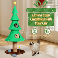 59in Large Tall Christmas Tree Cat Tower With 2 Cat Condos & Scratching Post, Soft Fleece Cat Tree With Teaser Toy & Stu