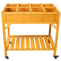 Elevated 8 Pocket Herb Garden Bed, Mobile Raised Customizable Wood Planter For Herbs, Vegetables, Flowers W/ Lockable Wh
