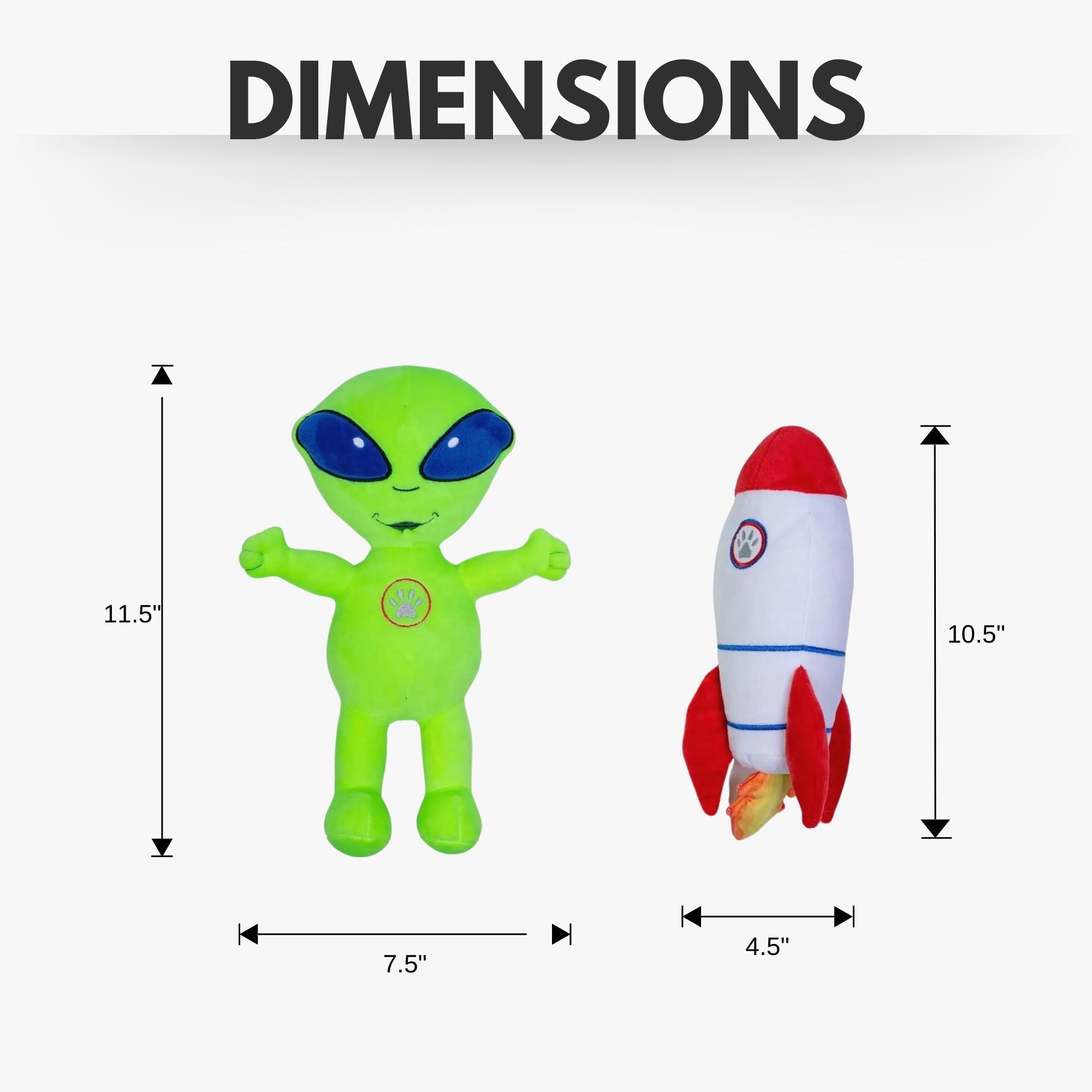 Space Alien & Rocket Plush Dog Toy Gift Set – with Squeaker & Crinkle Paper for Fun Play - BIG FRENCHIES