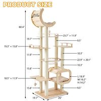Heavy-Duty No-Drill Large Cat Tree-Solid Wood, 5-Story Multi-Column Cat Tower, 80.4in For Large Spaces & Multi-Cat House