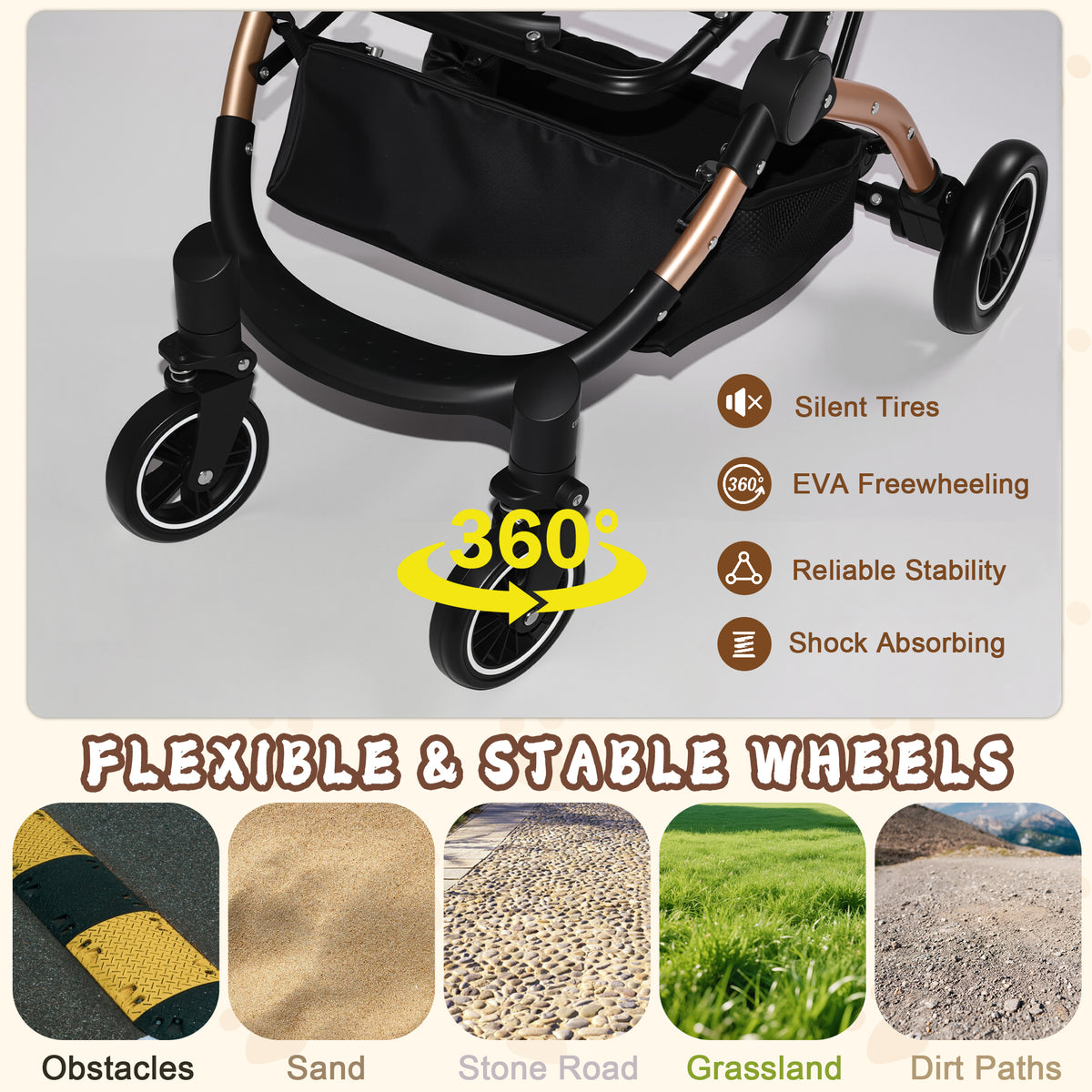 Pet Stroller for Dogs and Cats, 2-in-1 Detachable Foldable 4 Wheels Pet Stroller, Quick One-Hand Fold, Storage Basket, D