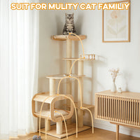 Heavy-Duty No-Drill 4-Story Cat Tree-Solid Wood Multi-Story Boards, Multi-Column Design, 55.9in Cat Tower With Open Cond