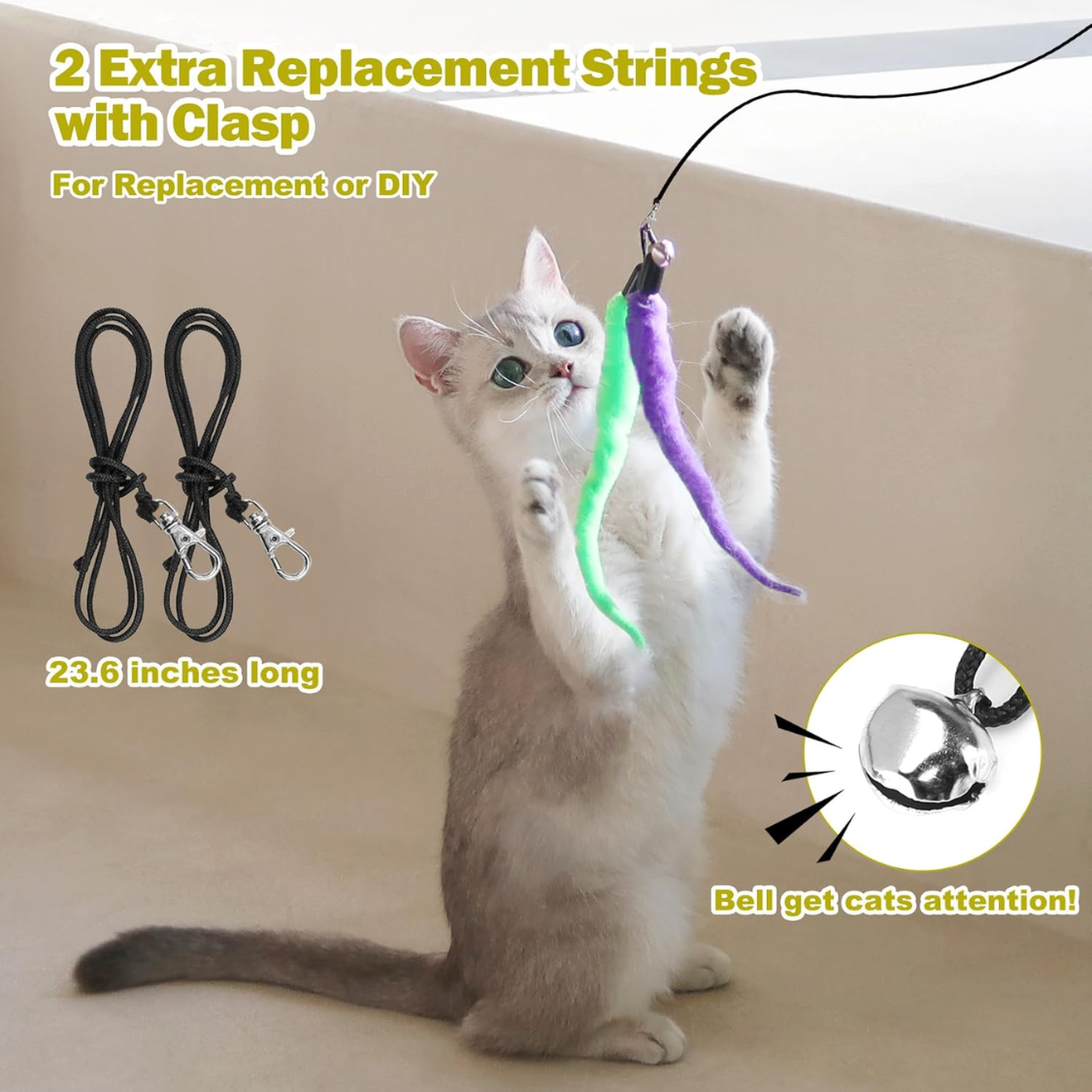 Cat Toys For Indoor Cats, Interactive Cat Toy 2PCS Retractable Wand Toy And 9PCS Cat Feather Toys Refills, Funny Kitten 