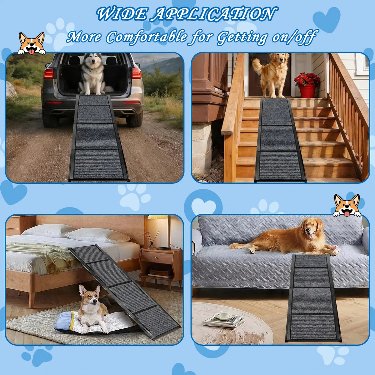 71" Long & 19" Wide Folding Dog Ramp for Car, SUV & Truck – Portable Pet Ramp with Non-Slip Surface, Extra Wide Steps