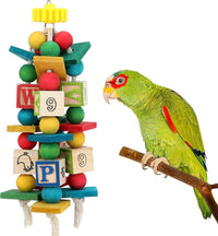 Bird Chewing Toy for Small & Medium Parrots, Wood Blocks & Rope
