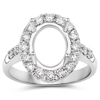0.60 Carat Genuine White Diamond 14K White Gold Semi Mount Ring - holds 10x8mm Oval Gemstone