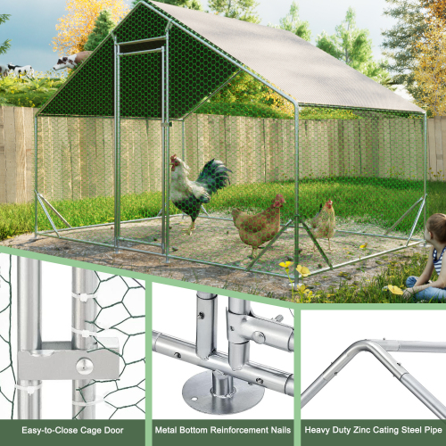 Large Metal Chicken Coop, Walk-in Chicken Run,Galvanized Wire Poultry Chicken Hen Pen Cage, Rabbits Duck Cages With Wate