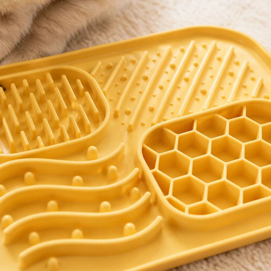 Silicone Pet Licking Mat, 4 Zones Slow Feeder Mat With Strong Suction Cups For Dogs & Cats, Anxiety Relief Lick Pad For 