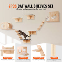 Wall Mounted Cat Shelves Tree With Jumping Boards Nests Hammock Set Of 7