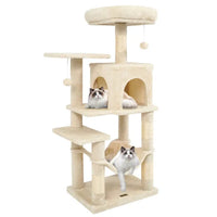 44" Multi-Level Cat Tree With Spacious Top Perch, 2-Door Condo & Hammock For Indoor Cats -Beige