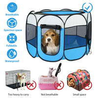 Pink-Blue Options -- 1Pc Portable Foldable Pet Tent Exercise Pen Kennel Removable Zipper Top And Bottom Water Resistant 