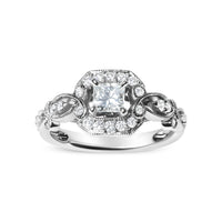 14K White Gold Diamond 3/4 Cttw Diamond Halo Style and Woven Shank Engagement Ring (G-H Color, VS2-SI1 Clarity) - Size 7