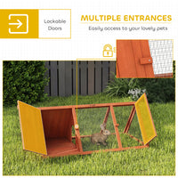 Rabbit Hutch, Wooden Guinea Pig Hutch with Run and Doors, Outdoor Triangle Bunny House for Rabbits,Duck and Chicken