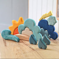 13 Pcs STAINED Wooden Weather Building Set