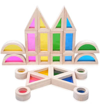 24 Pcs Rainbow Acrylic Sensory Wooden Building Blocks - BIG FRENCHIES