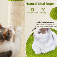 48" Cat Tree with Tropical Leaves - Self-Groomer & Scratching Posts, Space-Saving (Green+Orange)