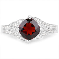 1.67 Carat Genuine Garnet and White Topaz .925 Sterling Silver Ring