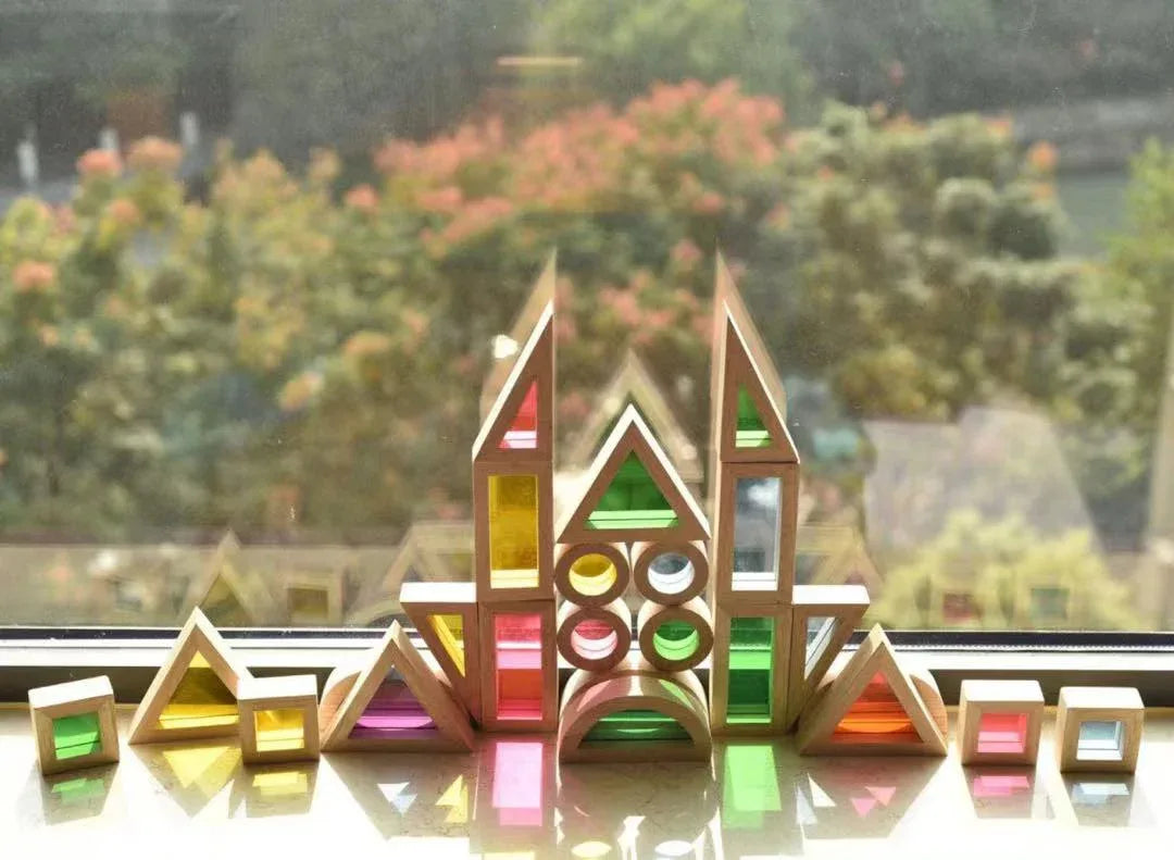 24 Pcs Rainbow Acrylic Sensory Wooden Building Blocks - BIG FRENCHIES