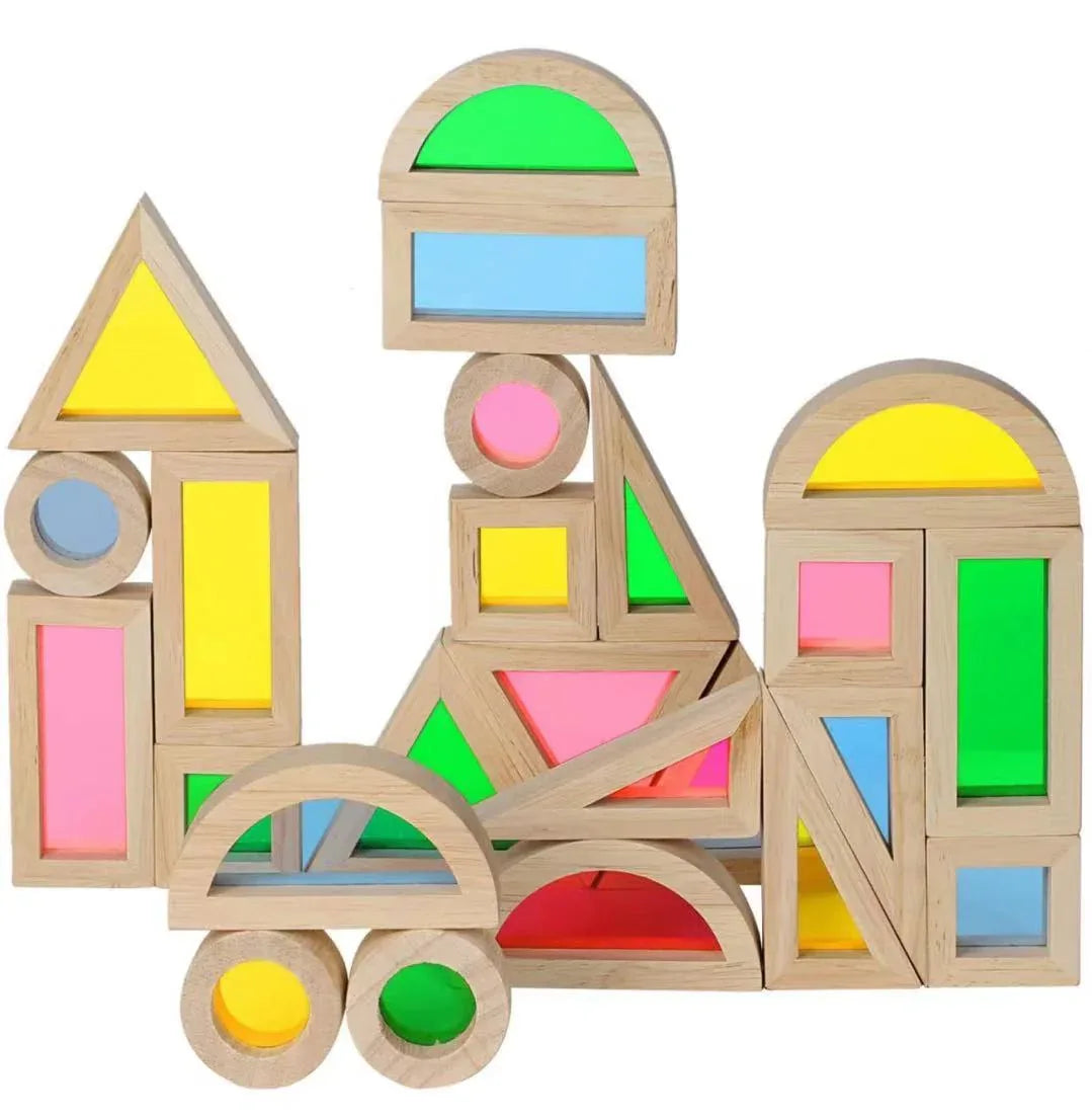 24 Pcs Rainbow Acrylic Sensory Wooden Building Blocks - BIG FRENCHIES