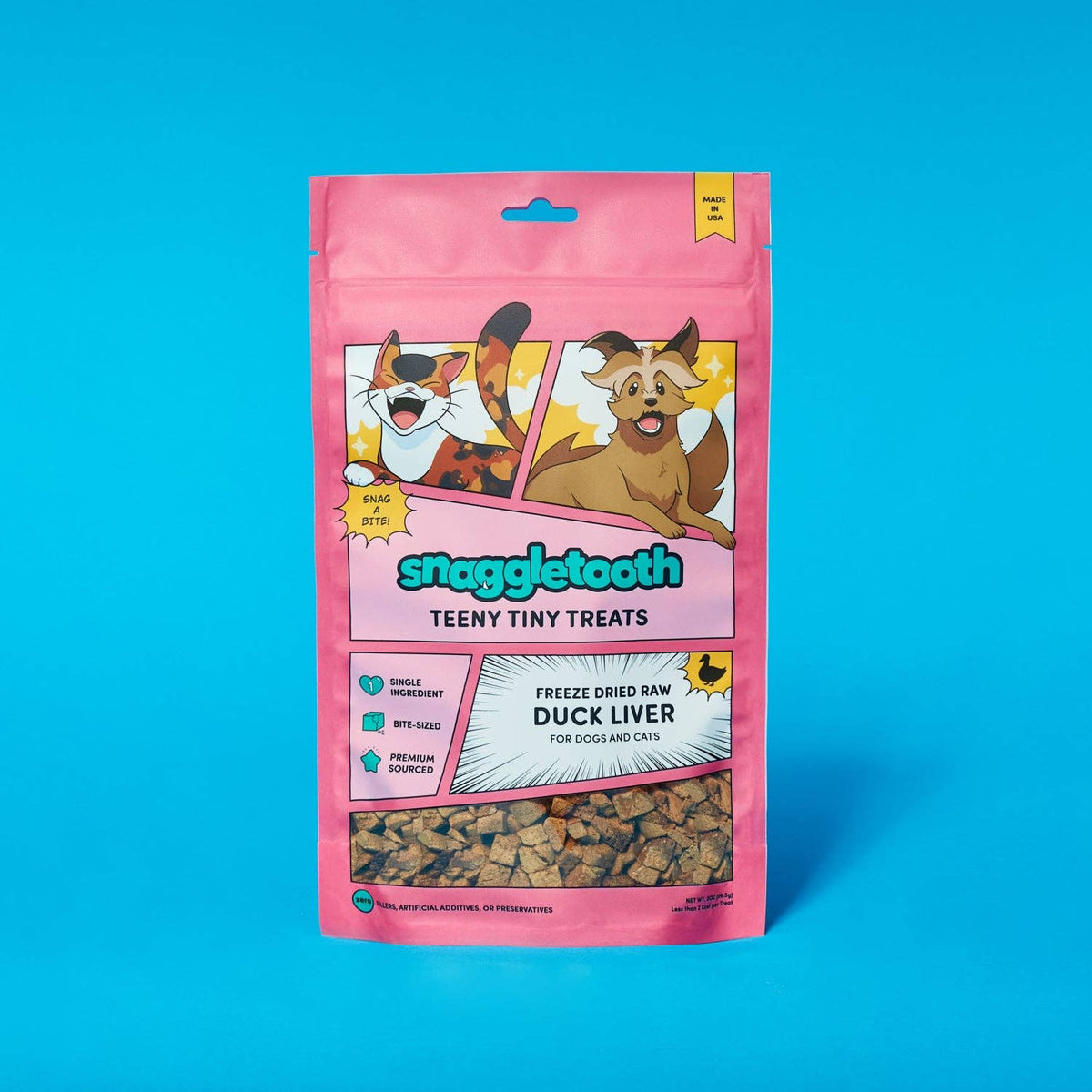 Snaggletooth Pets Freeze Dried Duck Liver Teeny Tiny Treats for Dogs & Cats, 2.6 oz, Pack of 12