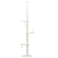 88.5"-100.5" Floor to Ceiling Cat Tree, Cat Tower with Scratching Posts, Cloud Shaped Platforms, Dangling Balls, White