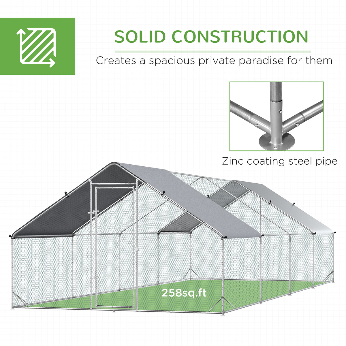 Large Chicken Coop Metal Chicken Run with Waterproof and Anti-UV Cover, Spire Shaped Walk in Fence Cage Hen House for Ou