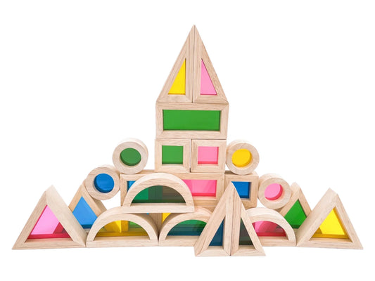 24 Pcs Rainbow Acrylic Sensory Wooden Building Blocks - BIG FRENCHIES