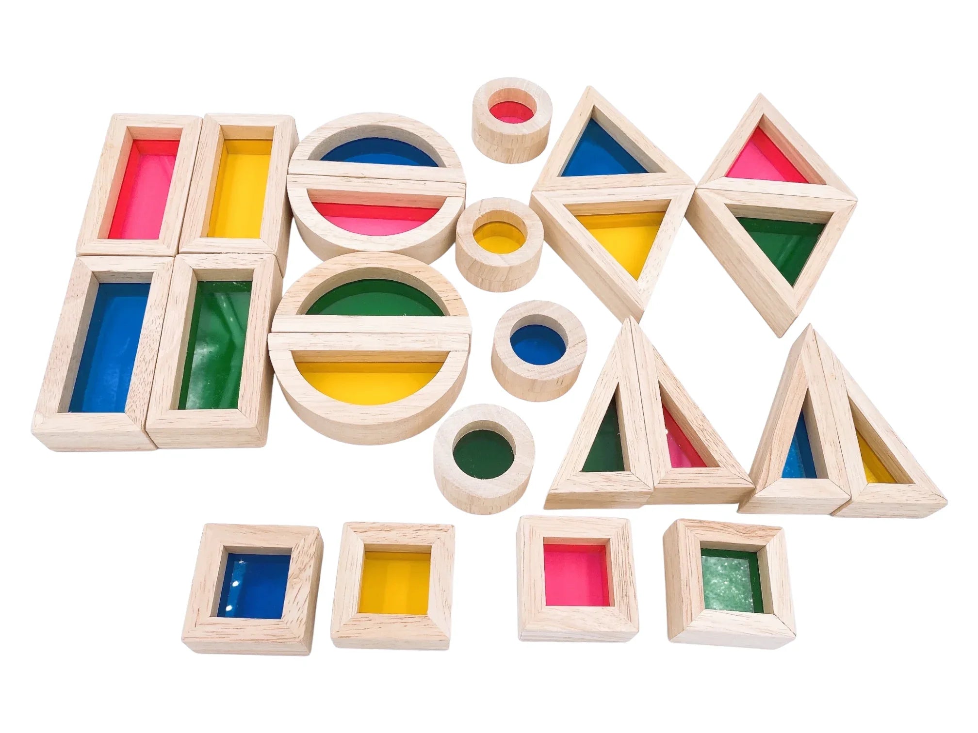 24 Pcs Rainbow Acrylic Sensory Wooden Building Blocks - BIG FRENCHIES