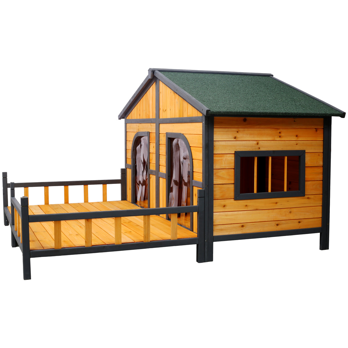 Wooden Large Dog House Outdoor Double XL Dog Kennel with Elevated Floor and Porch, Weatherproof Puppy Shelter for Small 