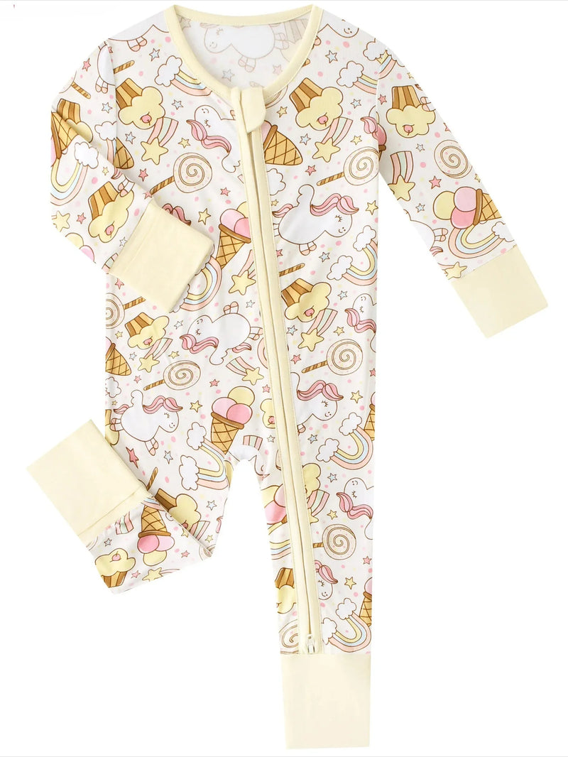 PoshTOT Rainbow Snacks Bamboo Baby Convertible Zippy Romper - BIG FRENCHIES