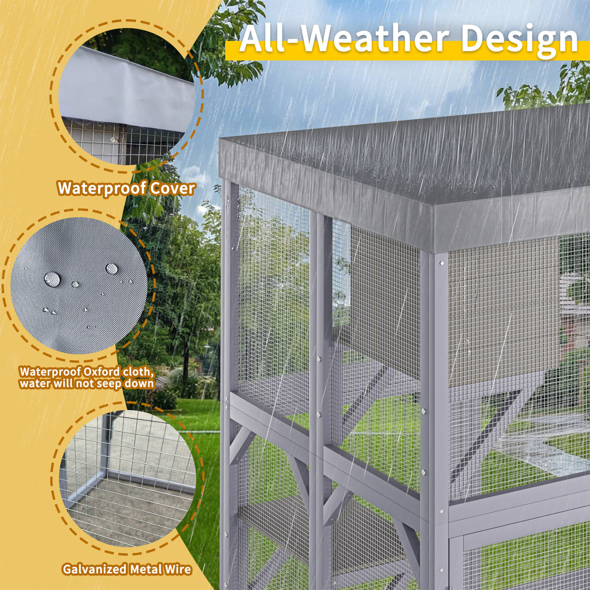 Outdoor Wooden Catio Multi-functional Cat Enclosure, 4 Platforms & 2 Napping Houses, 2 Strong Locks, Rounded Corner, Ste
