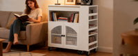 Kitchen Island On Wheels With Extended Table MDF Rolling Kitchen Storage Cart With LED Light Power Outlets 2 Fluted Glas