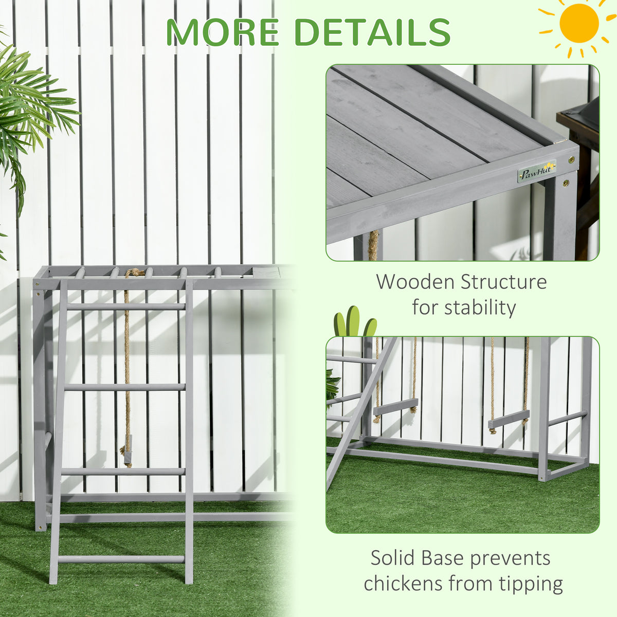 Chicken Activity Game With Swing Set For 3-4 Birds, Wooden Chicken Coop Accessory With Multiple Chicken Perches And Hen 
